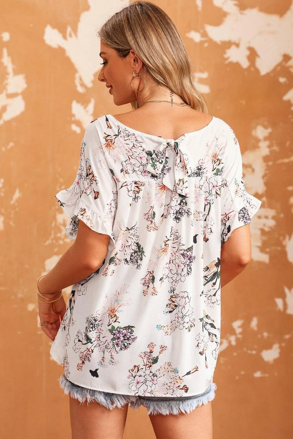 Hello Darling Floral Flounce Sleeve Blouse