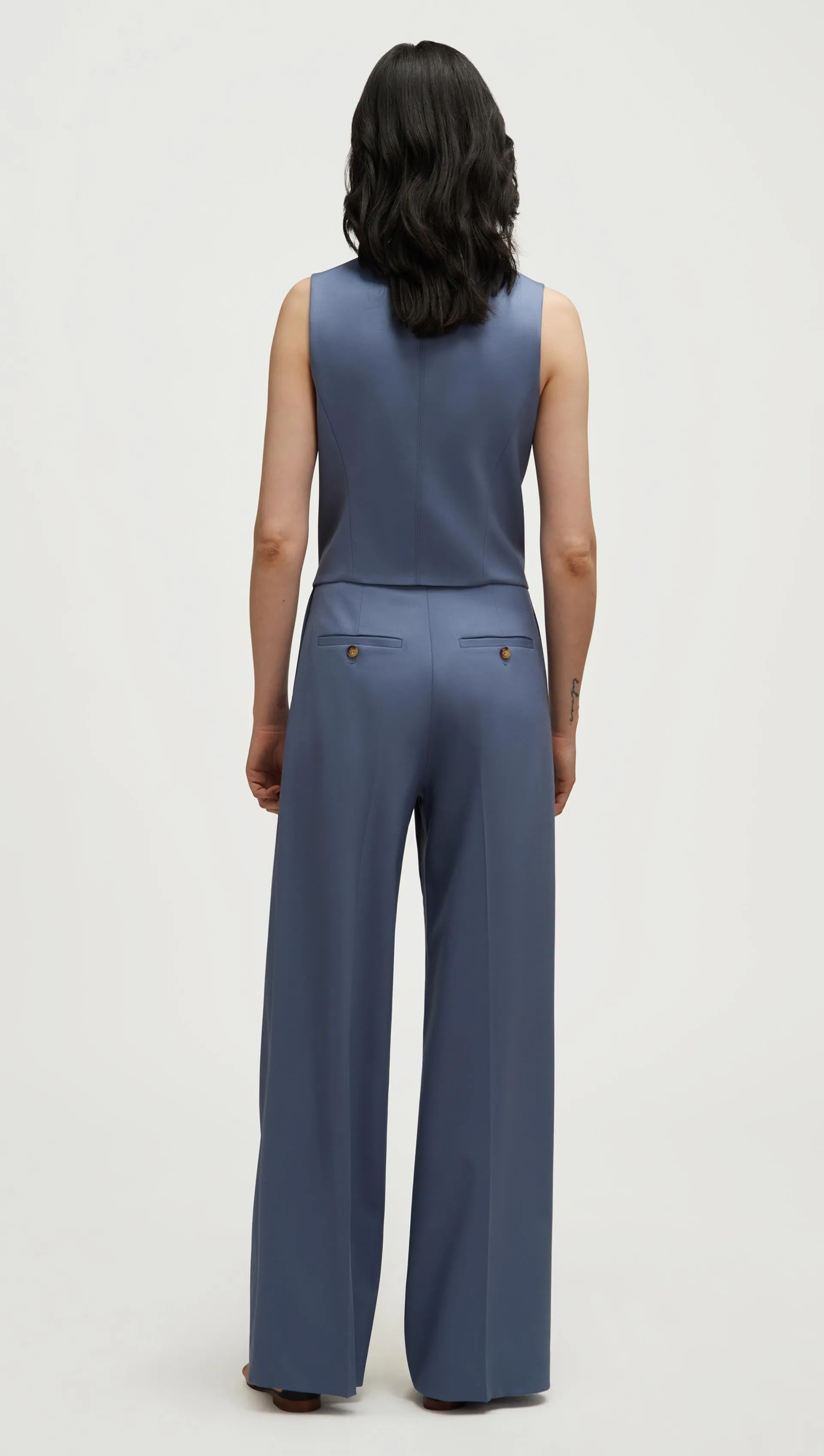 High-Neck Button Waistcoat in Seasonless Wool | Powder Blue