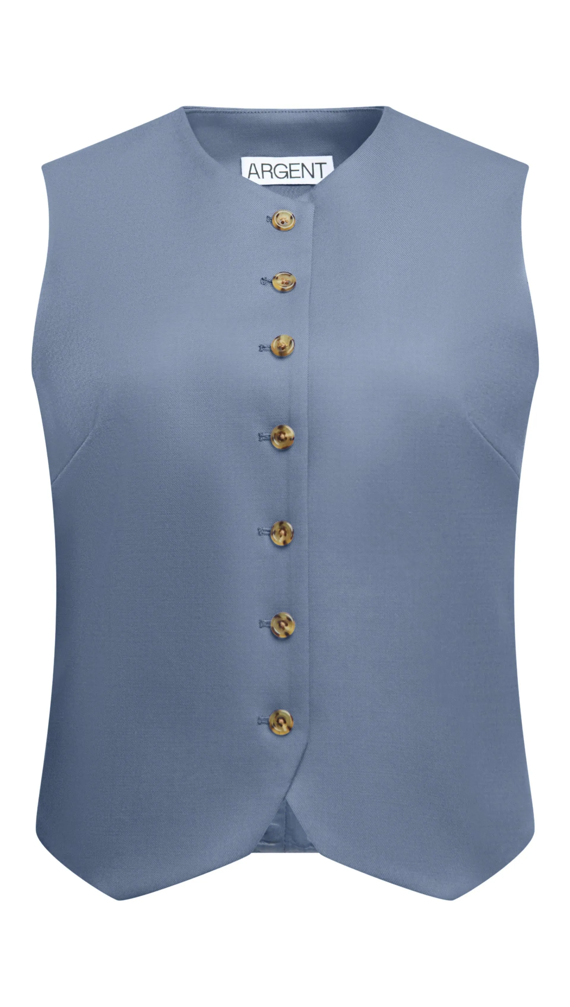 High-Neck Button Waistcoat in Seasonless Wool | Powder Blue
