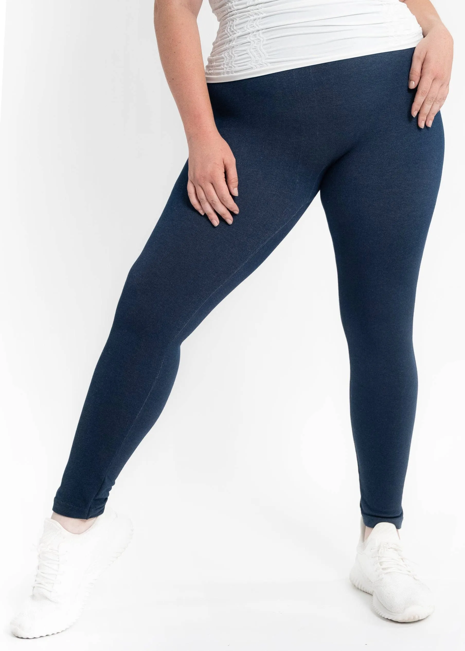 High Waist Crossover Leggings - Curvy Fit: WHITE DENIM