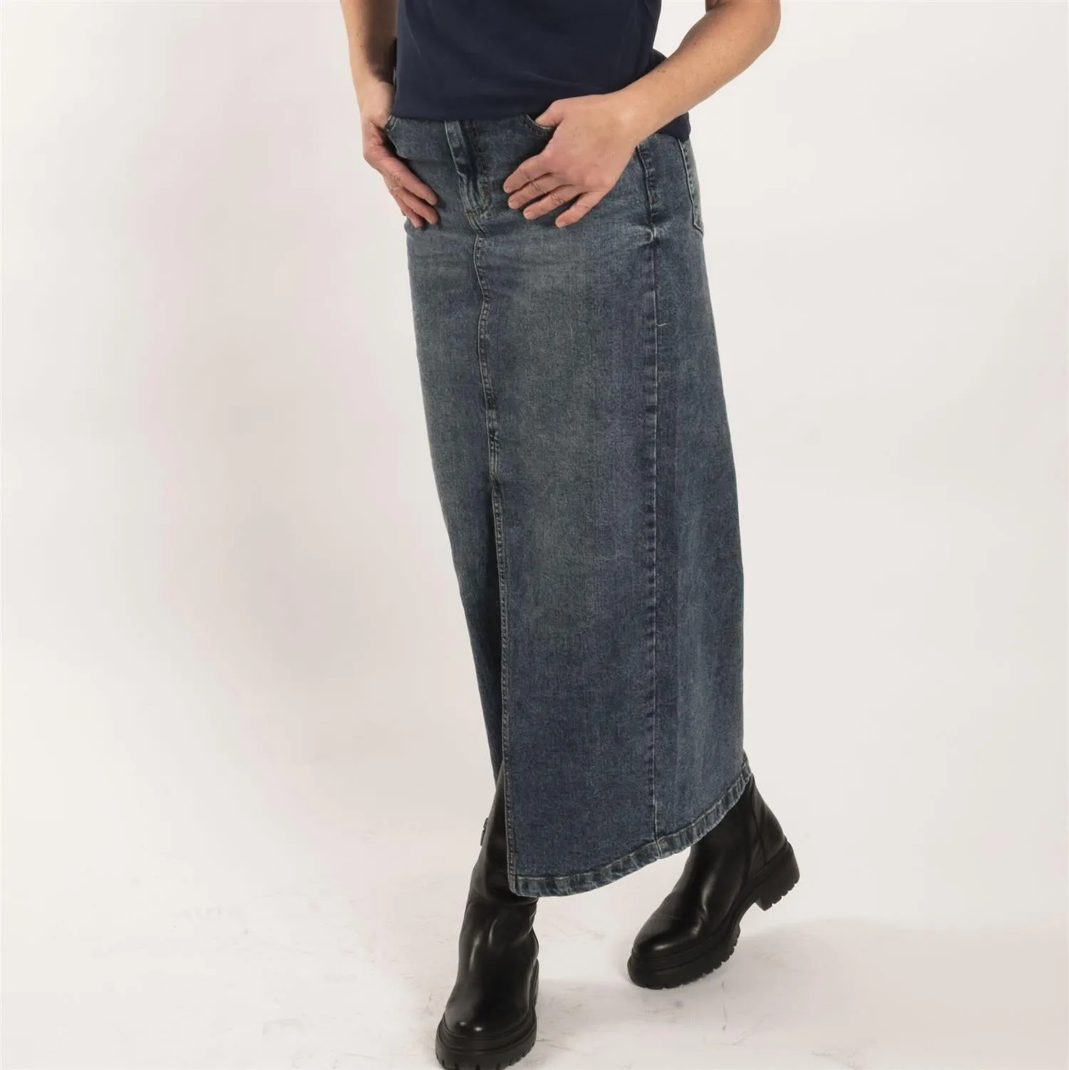 KAdana Denim Maxi Skirt - Blue Denim