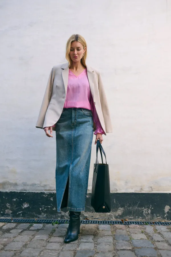 KAdana Denim Maxi Skirt - Blue Denim