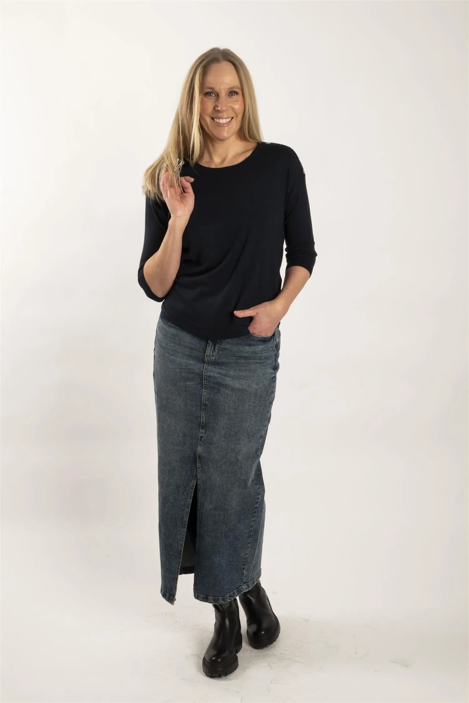 KAdana Denim Maxi Skirt - Blue Denim