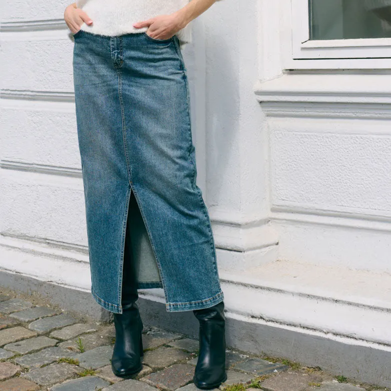 KAdana Denim Maxi Skirt - Blue Denim
