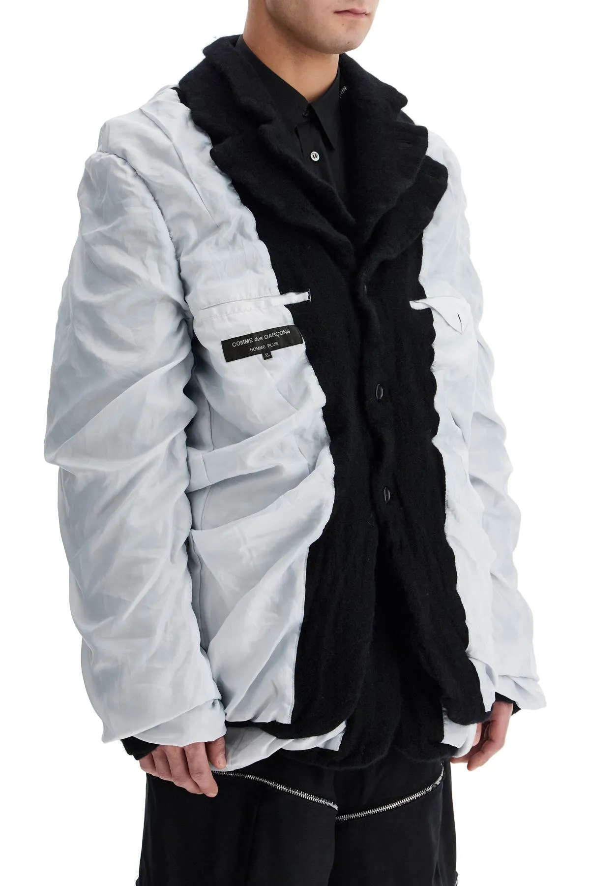 layered jacket with inside out effect PN J030 BLACK X WHITE