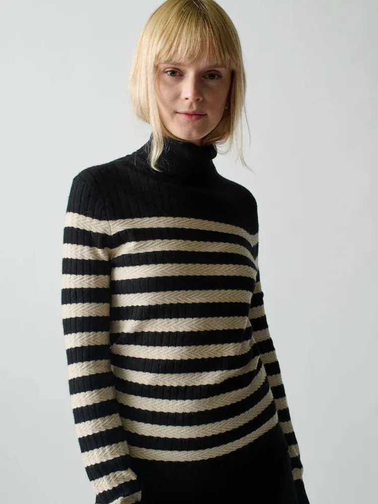 Lingua Franca - Morissey Textured Stripe Turtleneck (Jet)