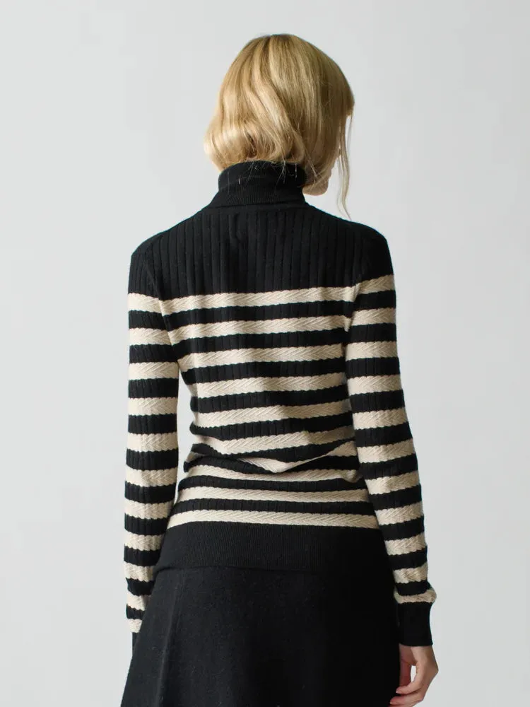 Lingua Franca - Morissey Textured Stripe Turtleneck (Jet)