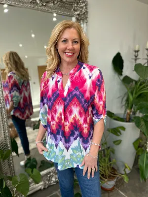 Lipstick Zig Zag Print Blouse Gloria
