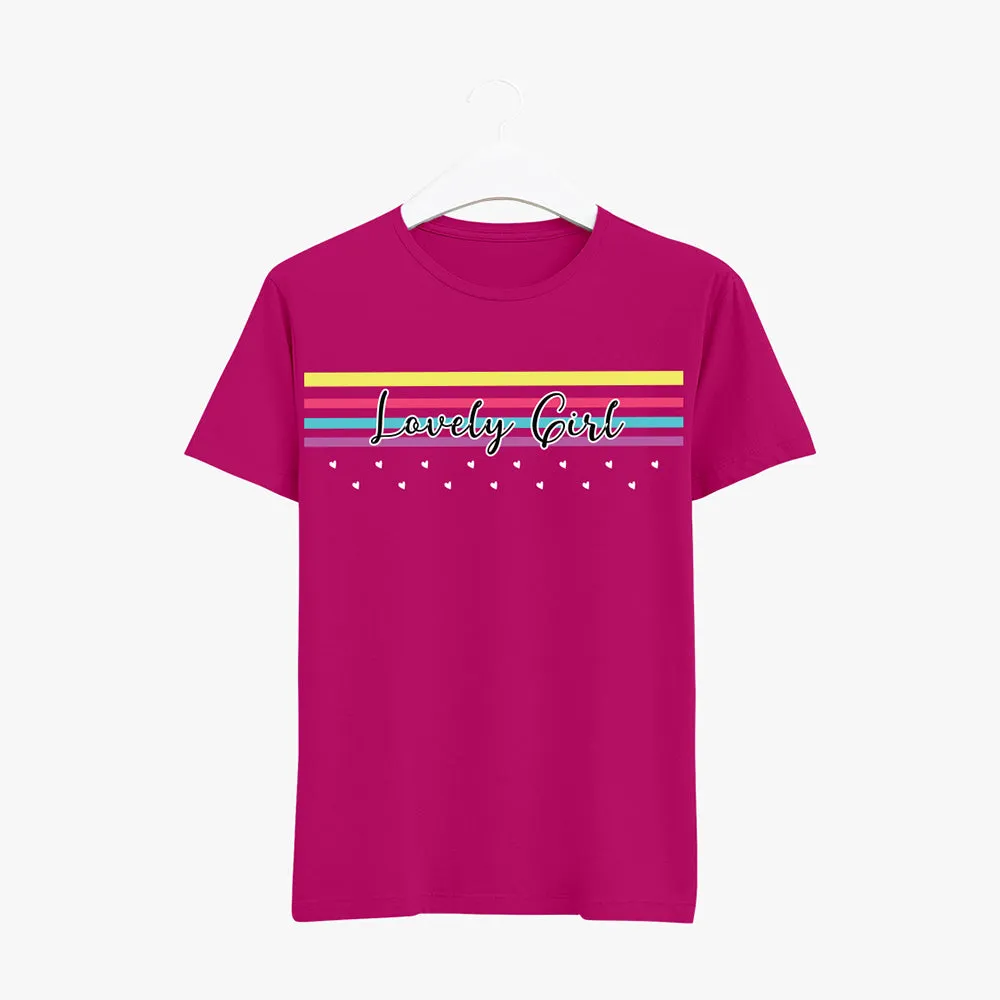 Lovely girl -Cotton Short Sleeve Graphic T-Shirt | Round Neck Women's T-Shirt