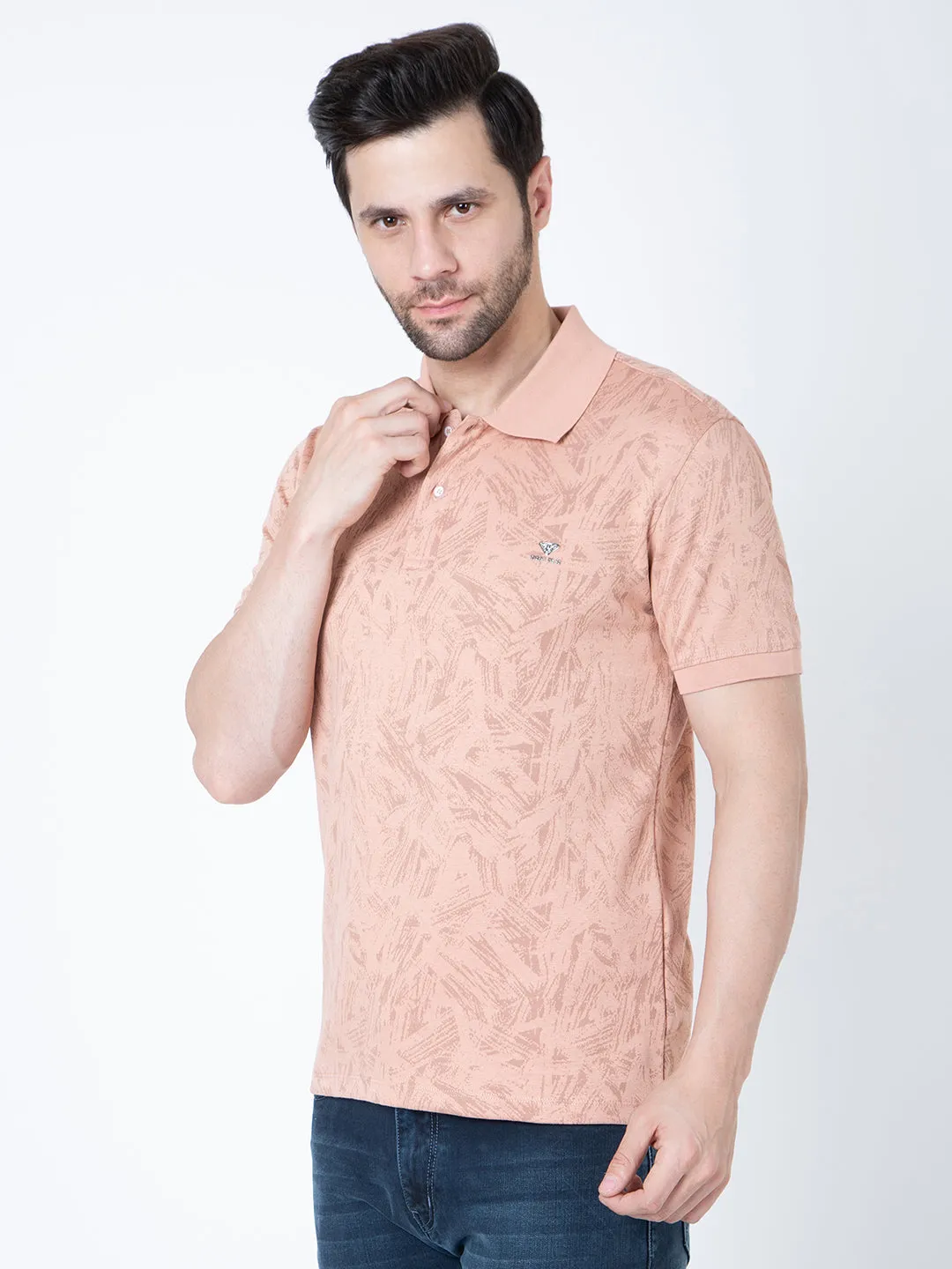 Men Polo Jacquard Dark Peach T-Shirt