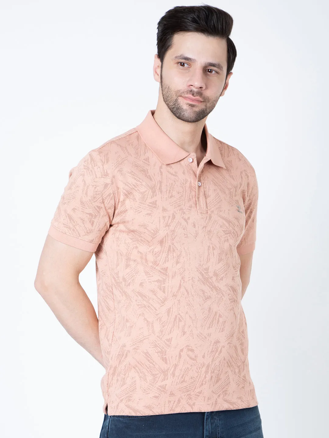 Men Polo Jacquard Dark Peach T-Shirt