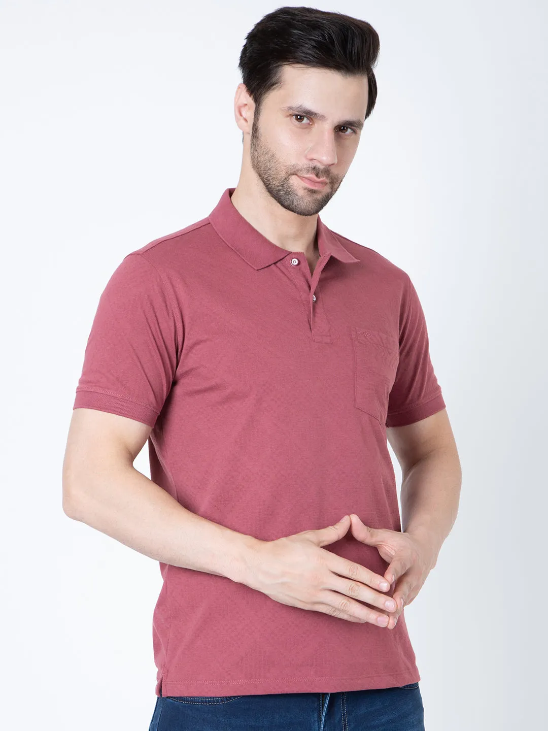Men Polo Jacquard Wine T-Shirt