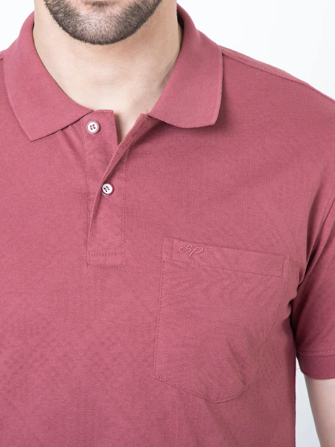 Men Polo Jacquard Wine T-Shirt