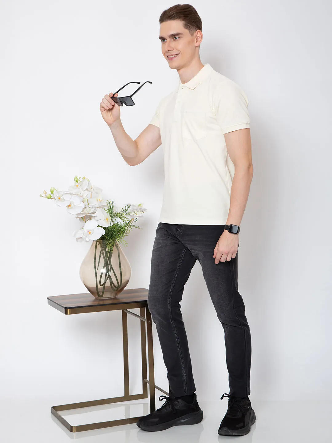 Men Polo Neck Solid Matty Tshirt