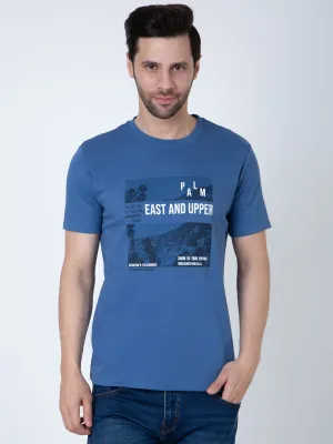 Men Round Neck Blue T-Shirt