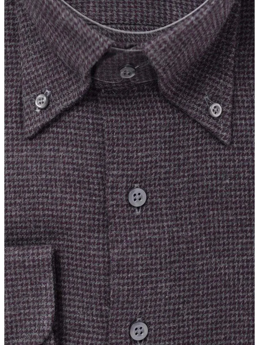 Mens Cotton Purple Herringbone Modern Fit Flannel Dress Shirt