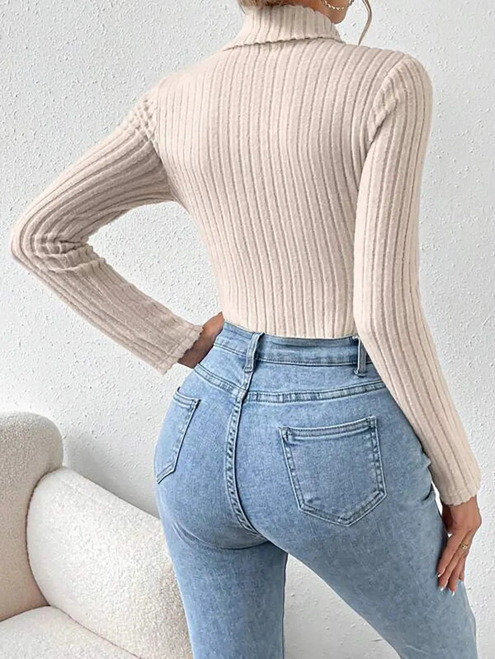 Merloly Ribbed Knitted Skinny Body Suit Top for Women