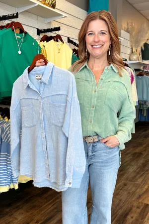 Mineral Washed Gauze Button Down Top