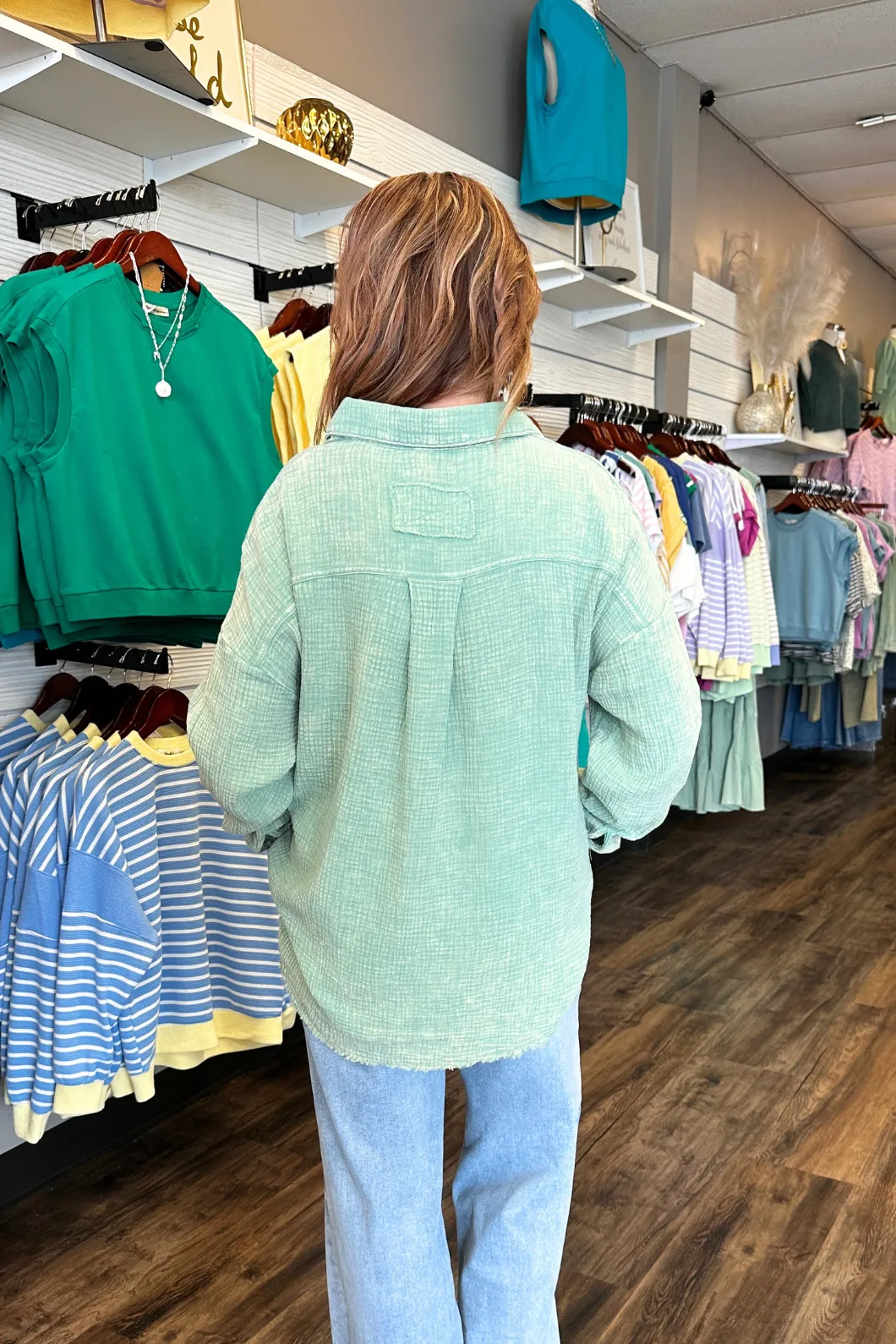 Mineral Washed Gauze Button Down Top