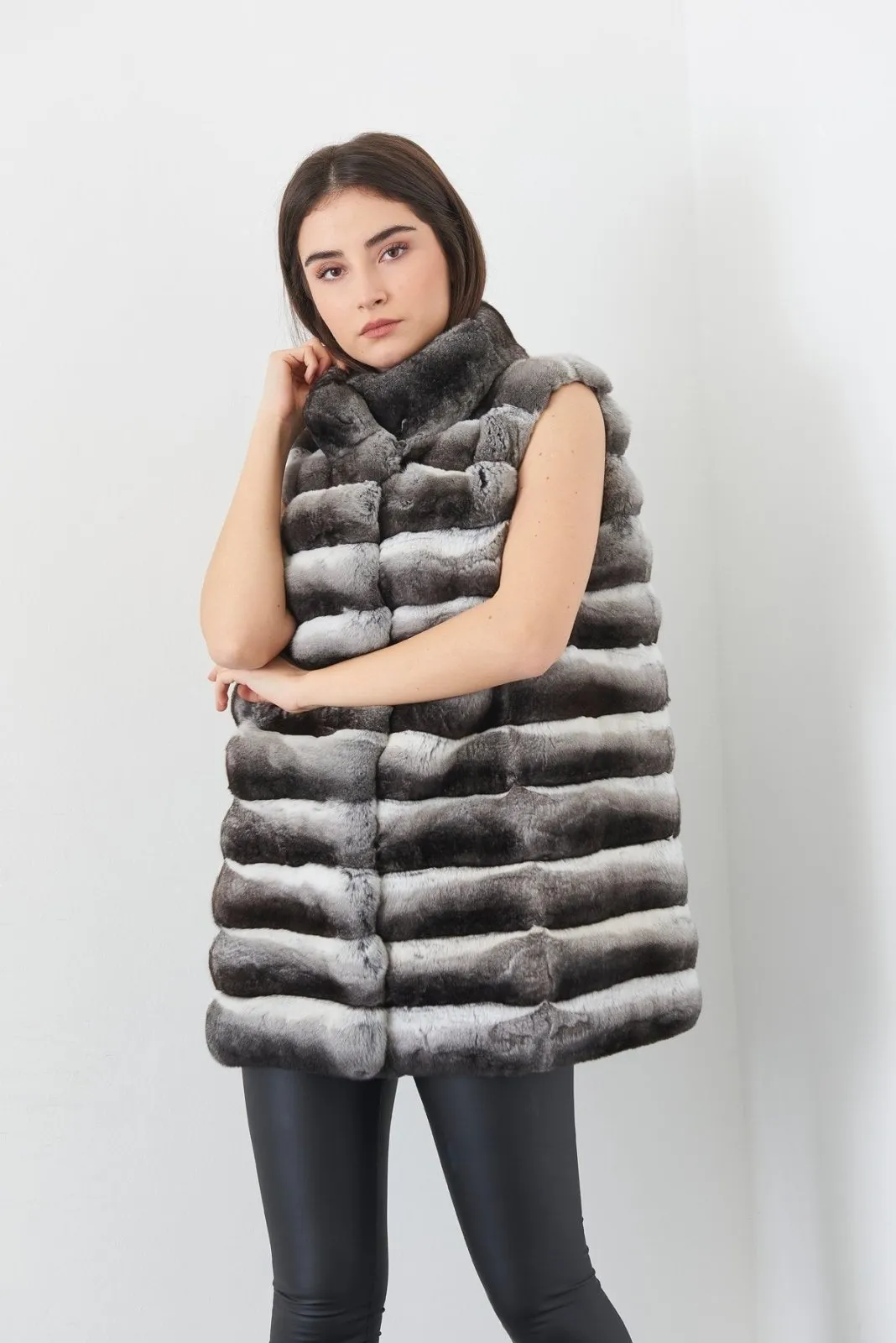 Natural Long Chinchilla Fur Vest
