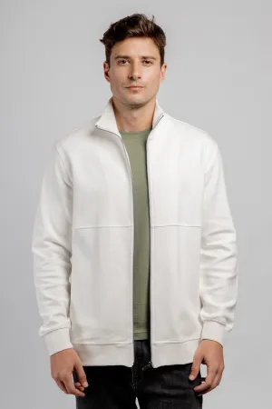 Off-White Full Zipper Cotton Mock Polo Neck Jacket