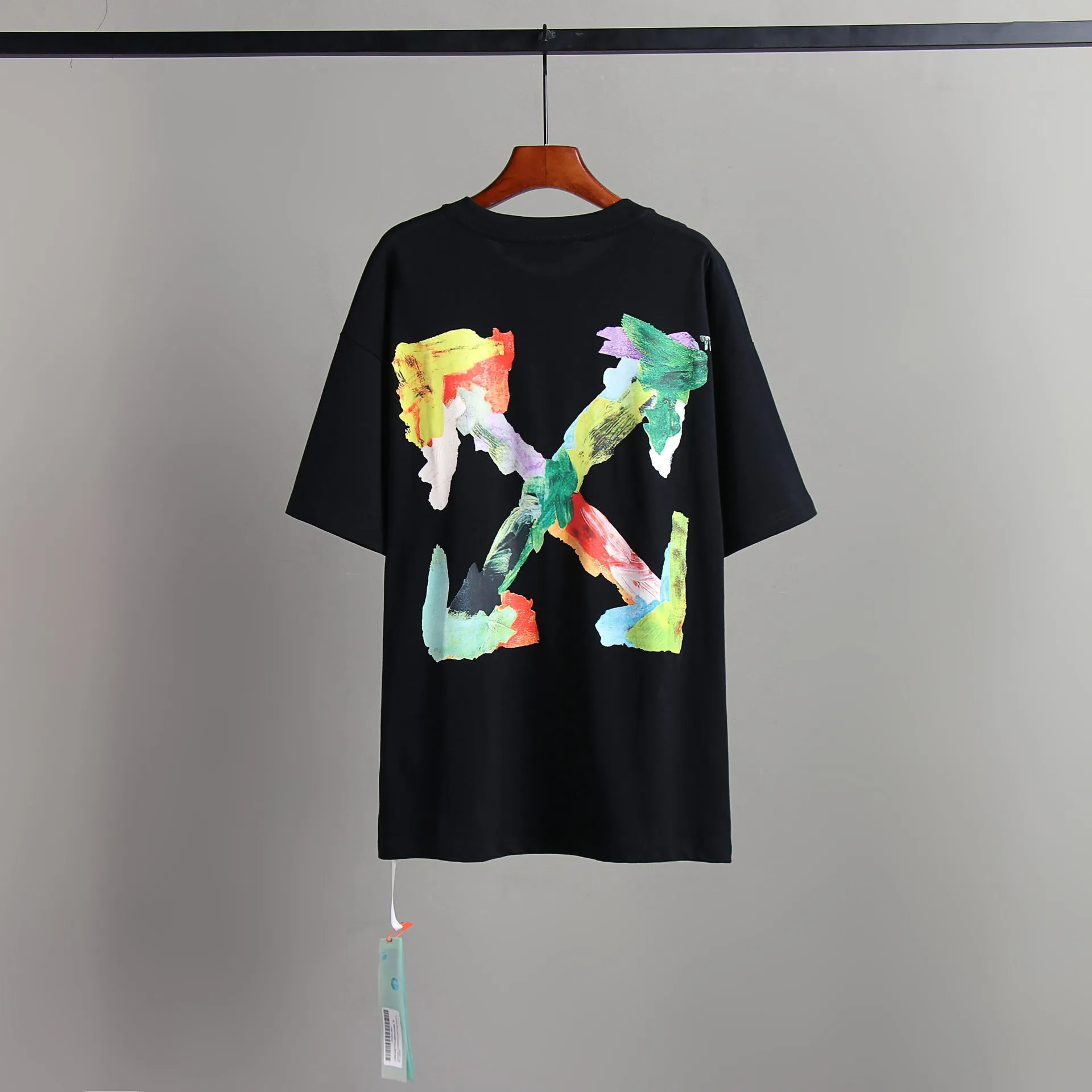 Off Whtie T Shirts Back Color Arrow Print Male And Female Trendy Brand Short Sleeve