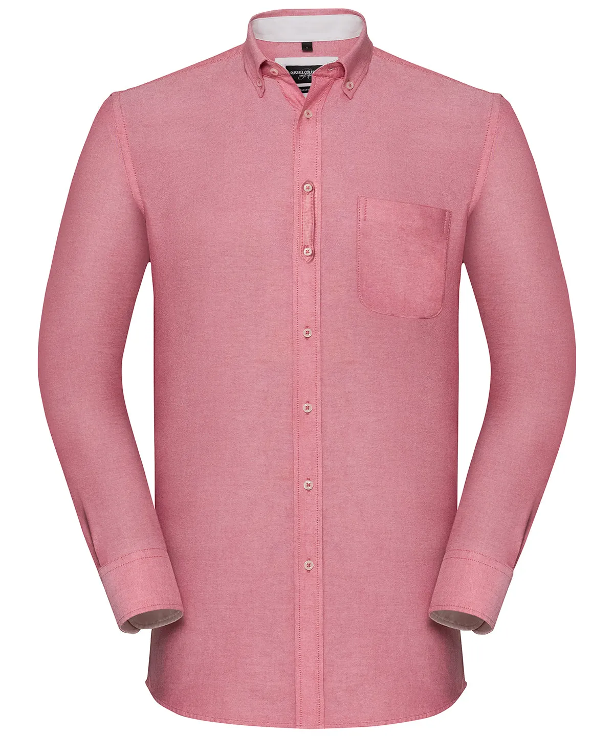 Oxford Red/Cream - Long sleeve tailored washed Oxford shirt