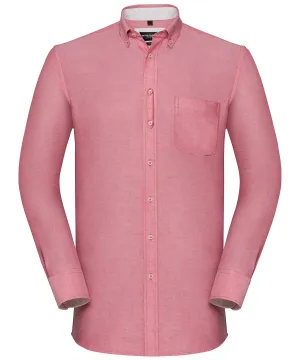 Oxford Red/Cream - Long sleeve tailored washed Oxford shirt