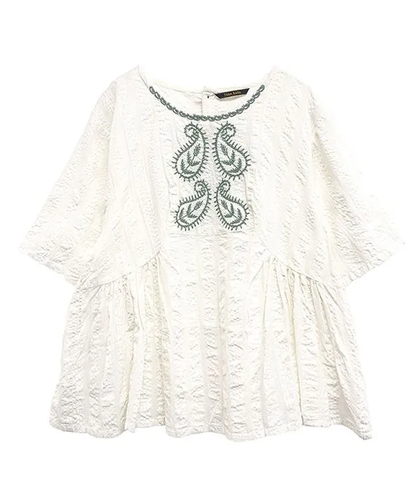 Paisley Pattern Rakunou Style Embroidered Gathered Blouse 25S457 [Expected to arrive in stock around March].