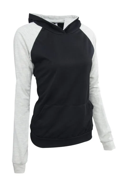 Patchwork Color Block High Neck Pocket Slim Hoodie