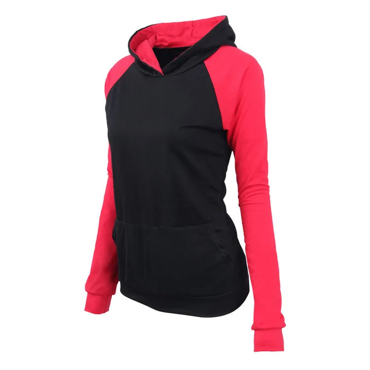 Patchwork Color Block High Neck Pocket Slim Hoodie