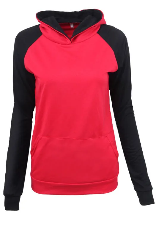 Patchwork Color Block High Neck Pocket Slim Hoodie