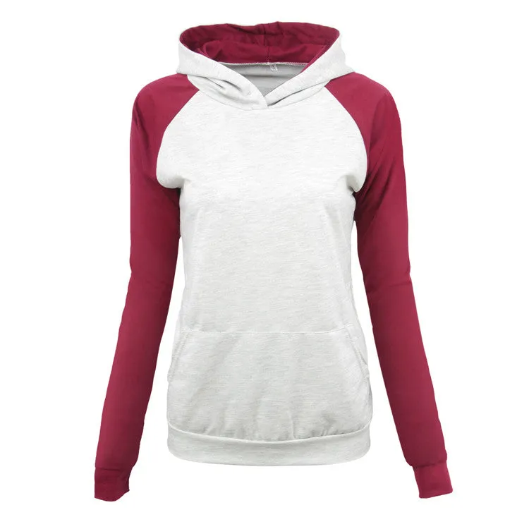 Patchwork Color Block High Neck Pocket Slim Hoodie