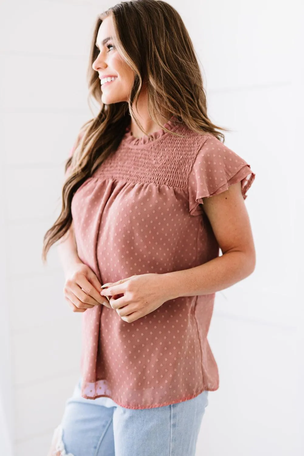 Phenomenal Flutter Sleeve Smocked Blouse