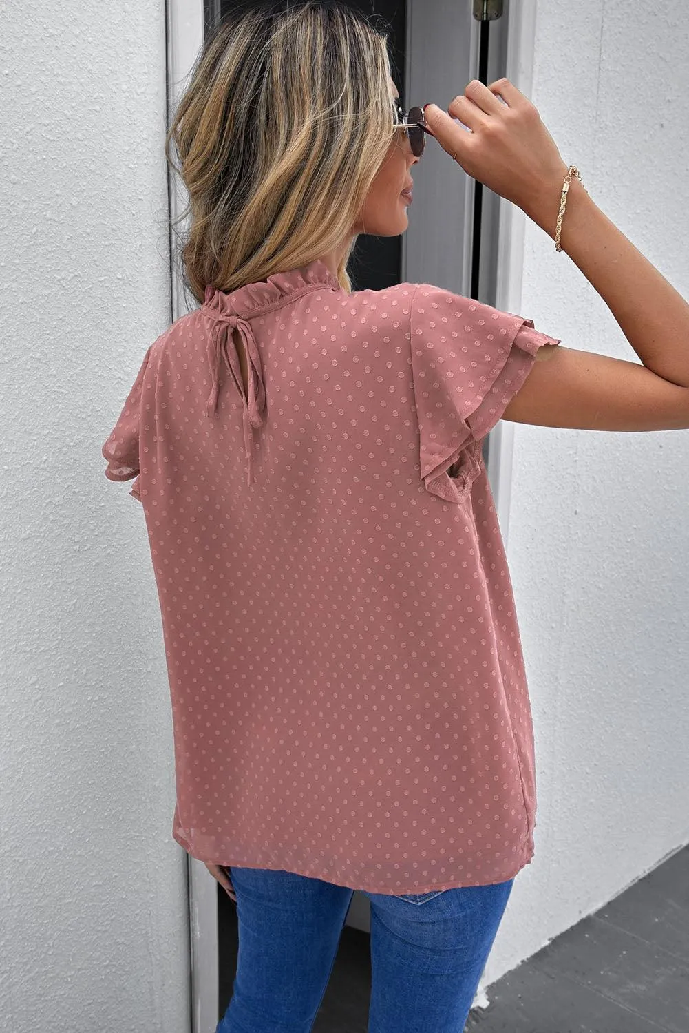Phenomenal Flutter Sleeve Smocked Blouse