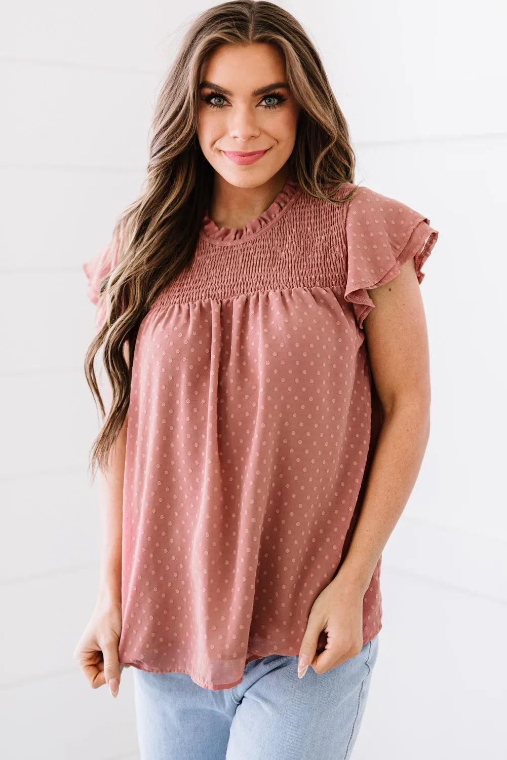 Phenomenal Flutter Sleeve Smocked Blouse