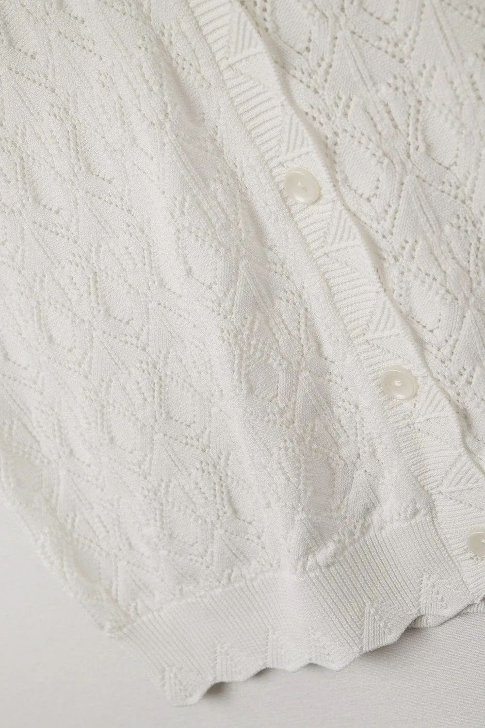 Pointelle Knitted Vest With Scalloped Edges In White