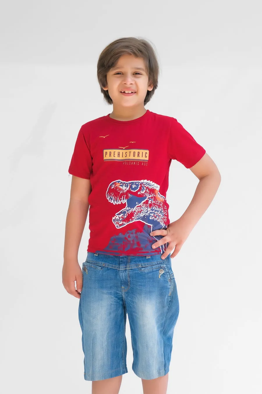 Prehistoric Volcanic Age - Half Sleeves T-shirts For Kids - Maroon