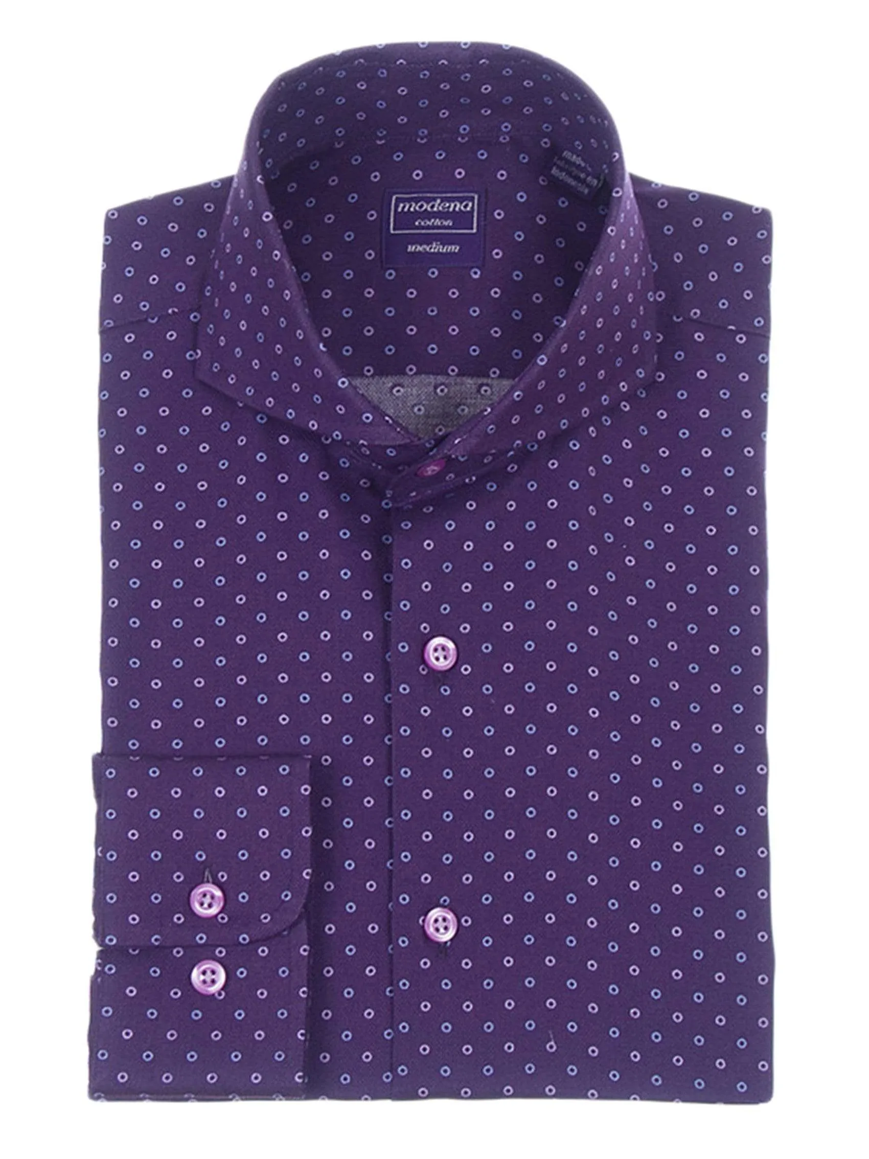 Regular Fit Plum Purple Circle Pattern Cutaway Collar Cotton Dress Shirt