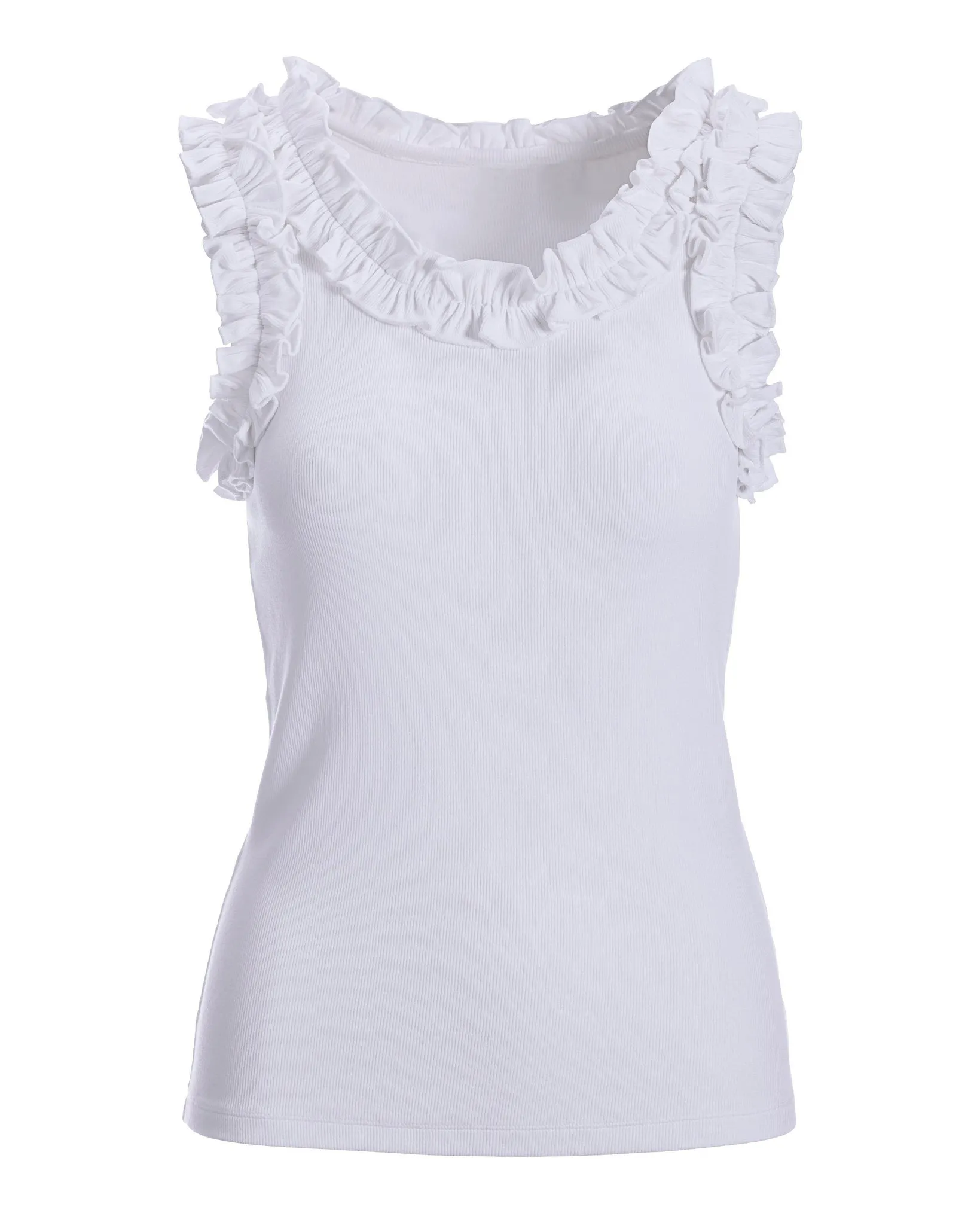 Ruffle Rib Tank Top White