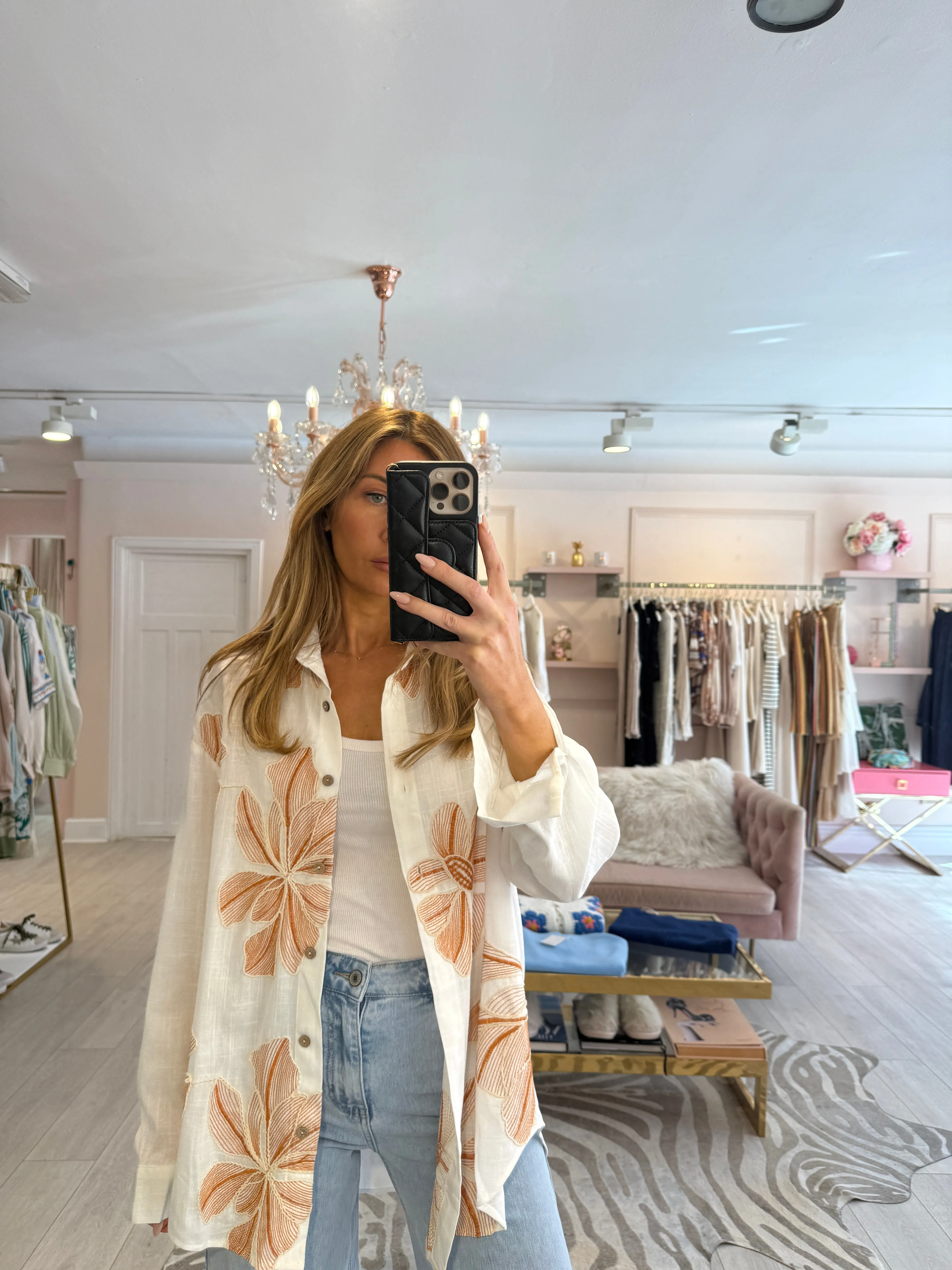 SASHA FLORAL EMBROIDERED SHIRT RUST