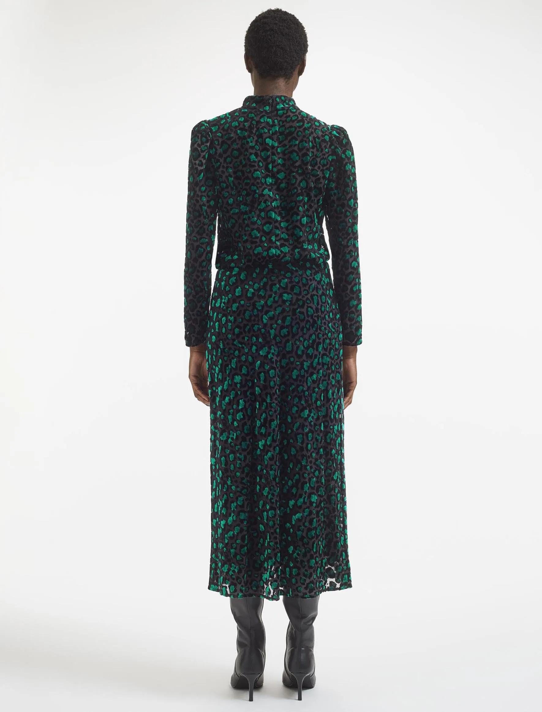 Scarlett Devoré Bias Maxi Skirt - Green Leopard Devoré