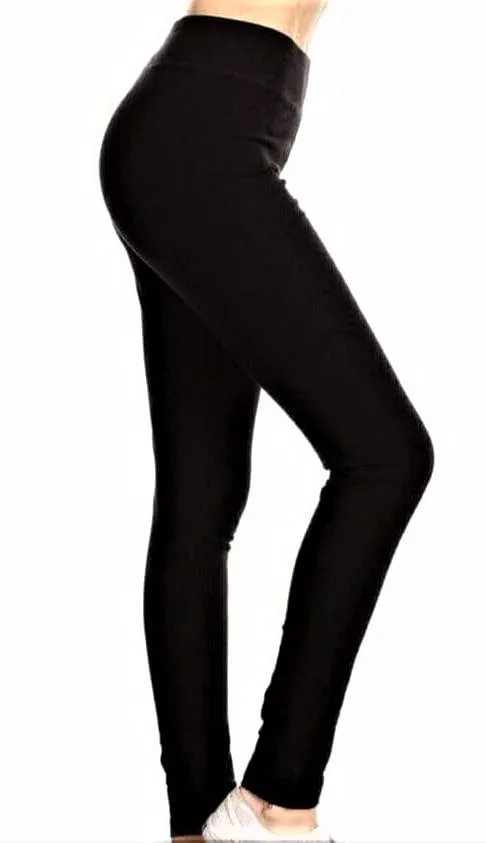 Solid Black Double Brushed Super SOFT Yoga Band Leggings Full & Capri Capris OS TC TC2 Plus rts