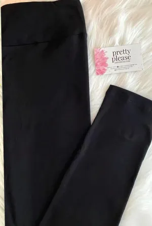 Solid Black Double Brushed Super SOFT Yoga Band Leggings Full & Capri Capris OS TC TC2 Plus rts