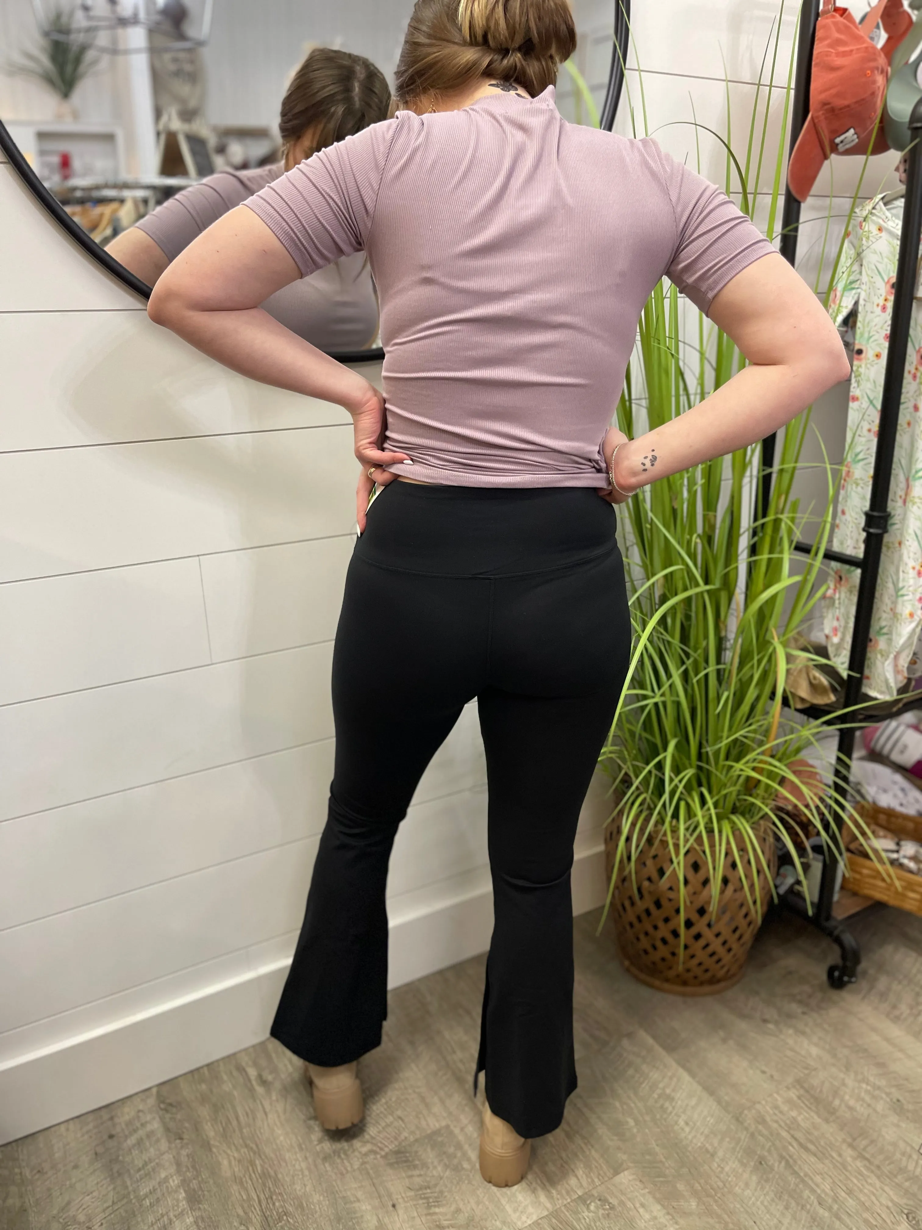 Solid Flare Leggings W/ Side Slit