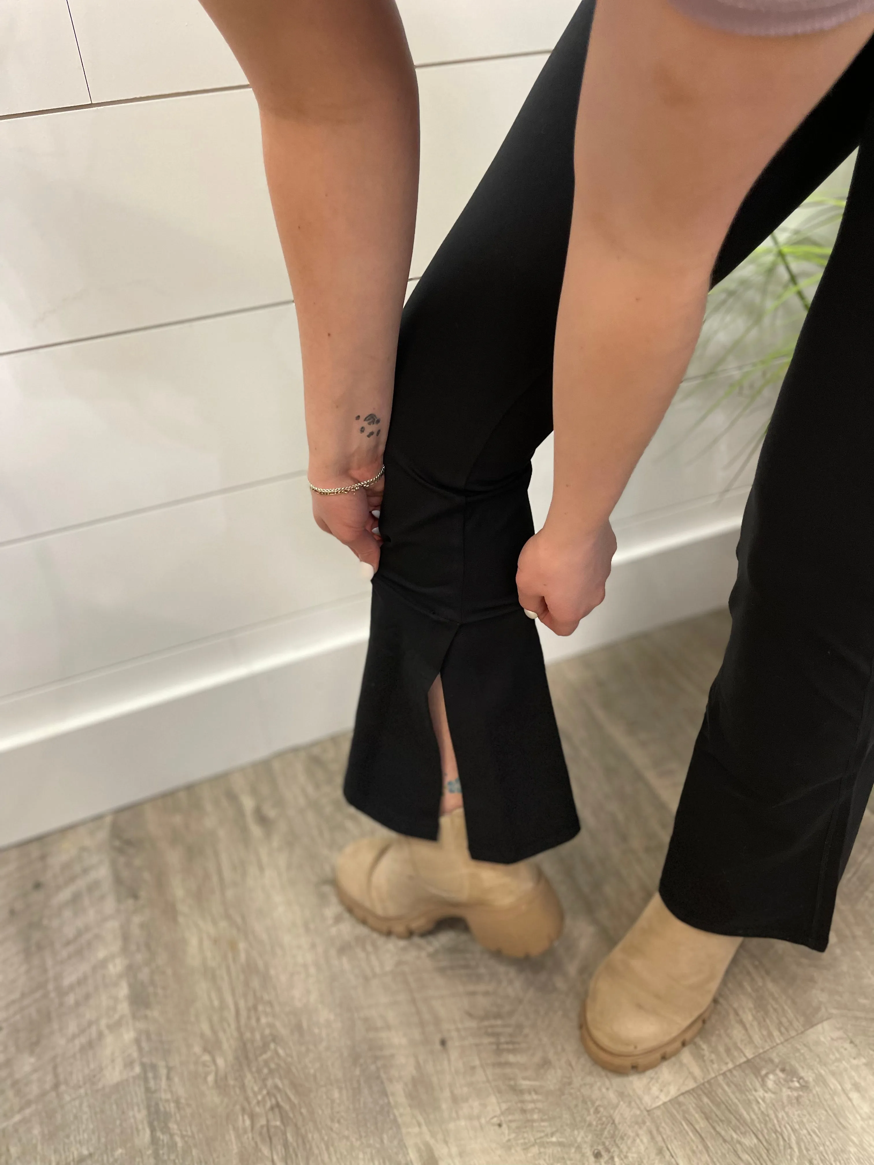 Solid Flare Leggings W/ Side Slit