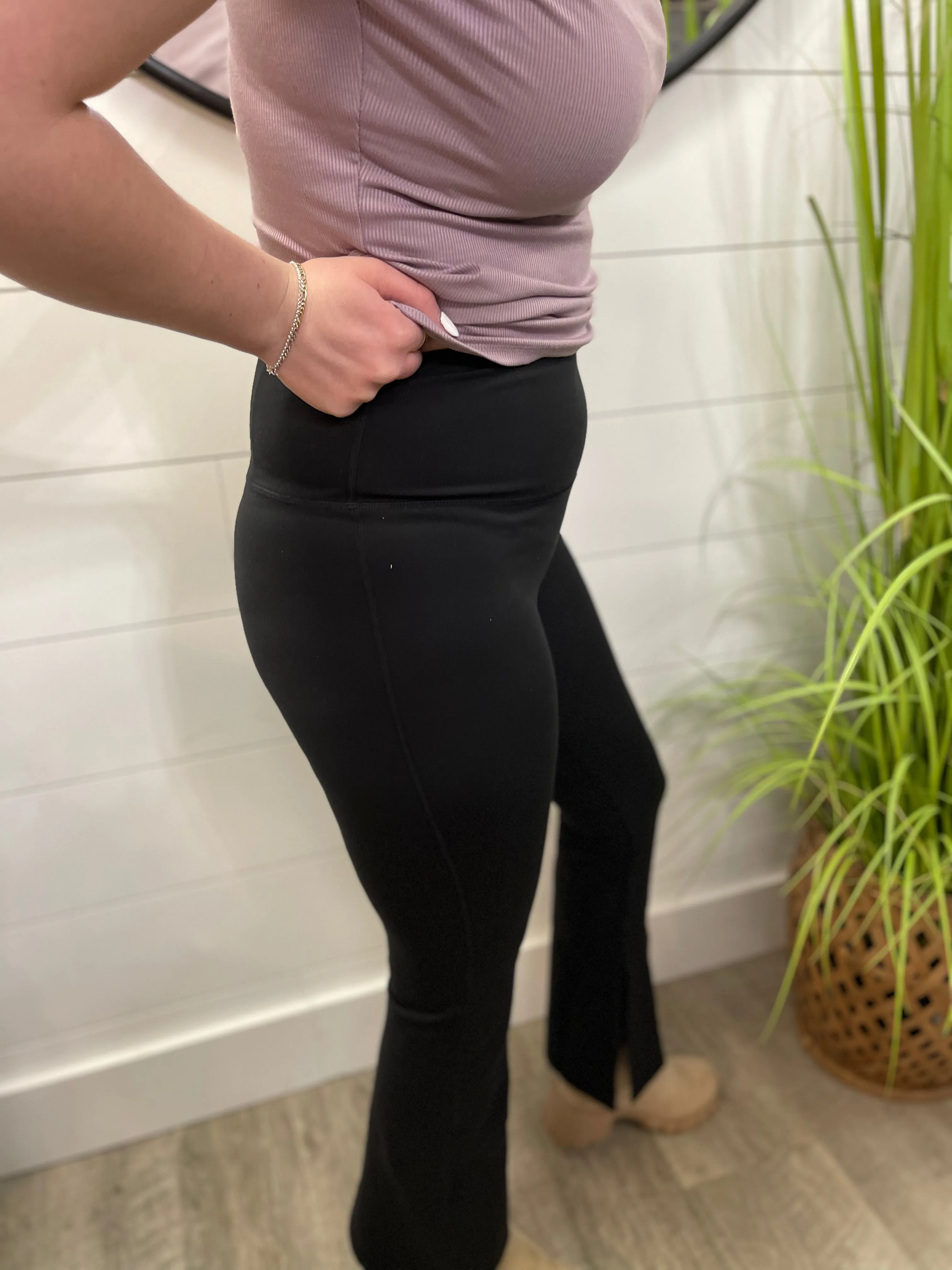 Solid Flare Leggings W/ Side Slit
