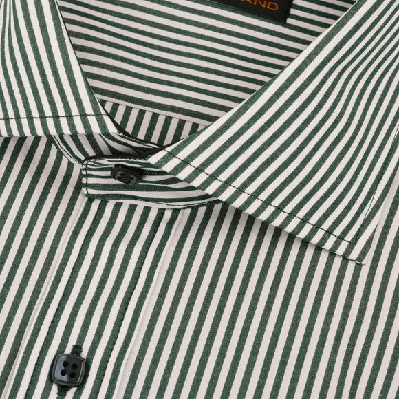 Steven Land Mens Green Striped 100% Cotton French Cuff Dress Shirt