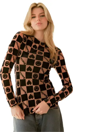 TEEK - Black Heart Print Long Sleeve Top
