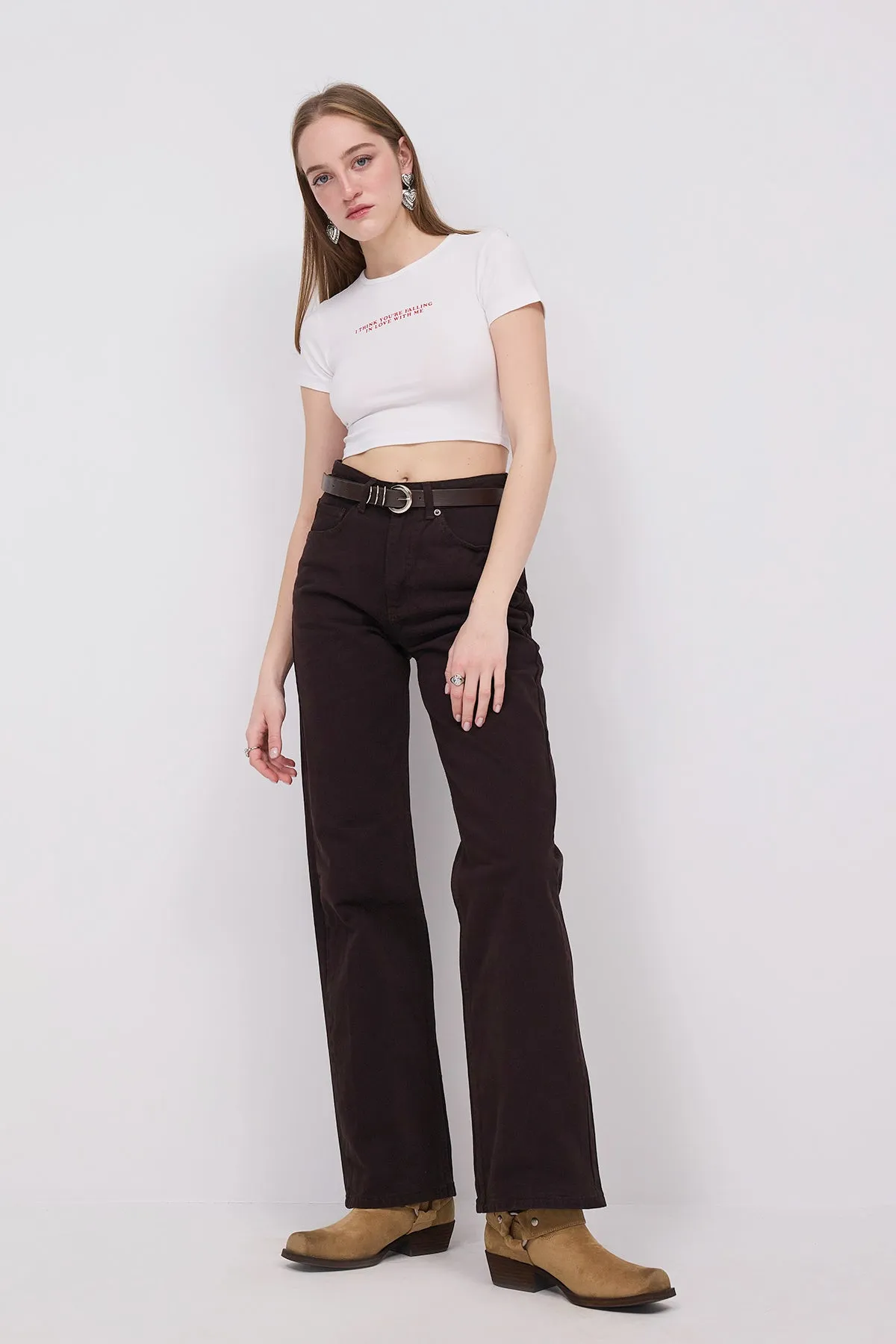 Text Printed Crop T-Shirt